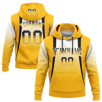 Custom Stitched White Black-Old Gold Fade Fashion Line Sports Pullover Sweatshirt Hoodie