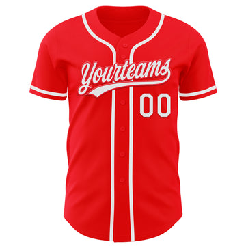 Custom Fire Red White Authentic Baseball Jersey