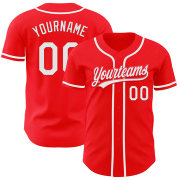 Custom Fire Red White Authentic Baseball Jersey