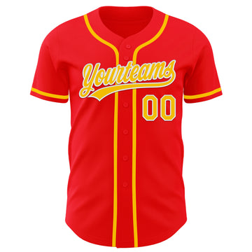 Custom Fire Red Yellow-White Authentic Baseball Jersey