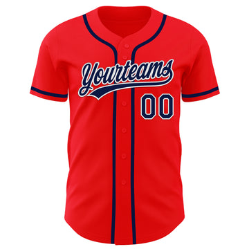 Custom Fire Red Navy-White Authentic Baseball Jersey