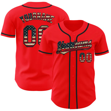 Custom Fire Red Vintage USA Flag-Black Authentic Baseball Jersey