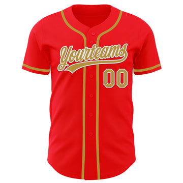 Custom Fire Red Old Gold-White Authentic Baseball Jersey