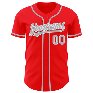 Custom Fire Red Gray-White Authentic Baseball Jersey
