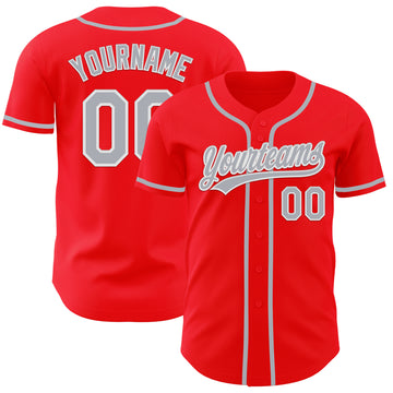 Custom Fire Red Gray-White Authentic Baseball Jersey