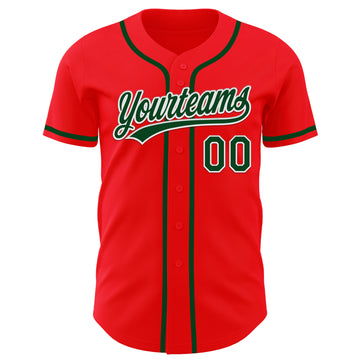 Custom Fire Red Green-White Authentic Baseball Jersey