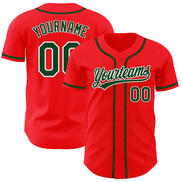 Custom Fire Red Green-White Authentic Baseball Jersey