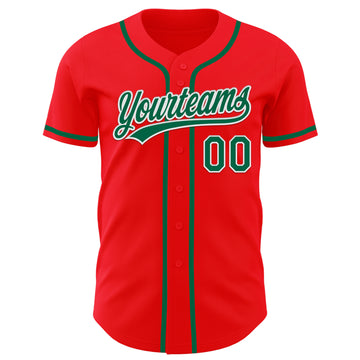 Custom Fire Red Kelly Green-White Authentic Baseball Jersey