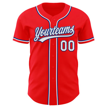 Custom Fire Red White-Royal Authentic Baseball Jersey