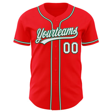 Custom Fire Red White-Kelly Green Authentic Baseball Jersey