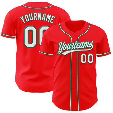 Custom Fire Red White-Kelly Green Authentic Baseball Jersey