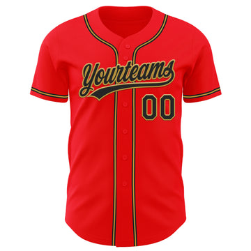 Custom Fire Red Black-Old Gold Authentic Baseball Jersey