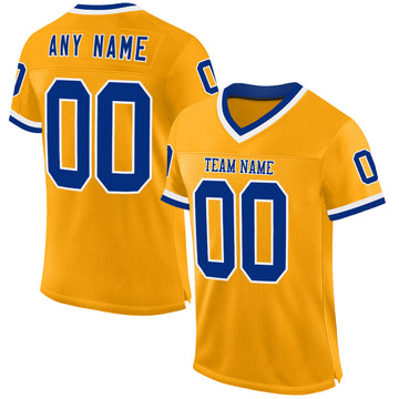 Custom Gold Royal-White Mesh Authentic Throwback Football Jersey