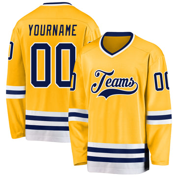 Custom Gold Navy-White Hockey Jersey