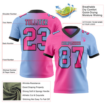 Custom Light Blue Pink-Black Mesh Authentic Gradient Fashion Football Jersey