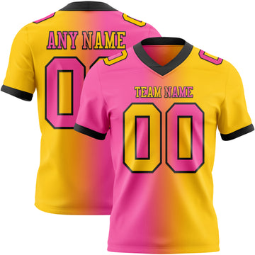 Custom Yellow Pink-Black Mesh Authentic Gradient Fashion Football Jersey