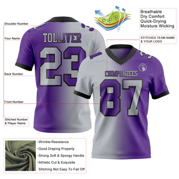 Custom Purple Gray-Black Mesh Authentic Gradient Fashion Football Jersey