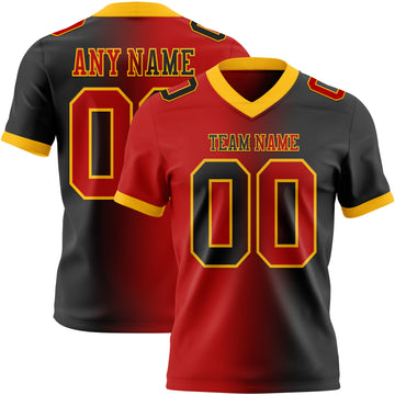 Custom Black Red-Gold Mesh Authentic Gradient Fashion Football Jersey