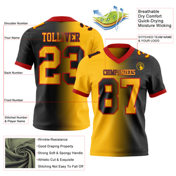 Custom Black Gold-Red Mesh Authentic Gradient Fashion Football Jersey