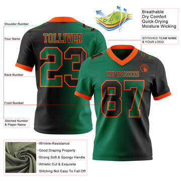 Custom Black Kelly Green-Orange Mesh Authentic Gradient Fashion Football Jersey