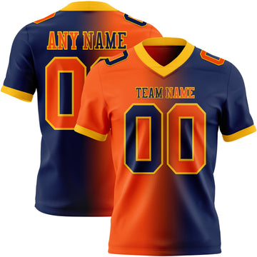 Custom Navy Orange-Gold Mesh Authentic Gradient Fashion Football Jersey