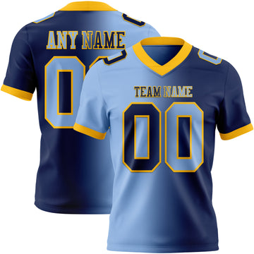 Custom Navy Light Blue-Gold Mesh Authentic Gradient Fashion Football Jersey