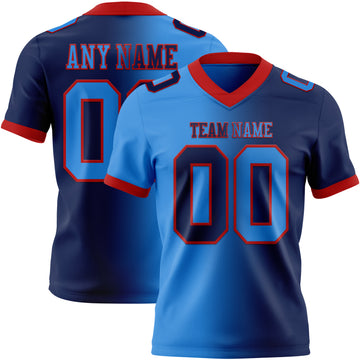 Custom Navy Powder Blue-Red Mesh Authentic Gradient Fashion Football Jersey