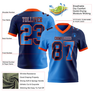 Custom Navy Powder Blue-Orange Mesh Authentic Gradient Fashion Football Jersey