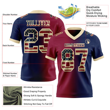 Custom Navy Vintage USA Flag Maroon-Cream Mesh Authentic Gradient Fashion Football Jersey