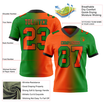 Custom Grass Green Orange-Black Mesh Authentic Gradient Fashion Football Jersey