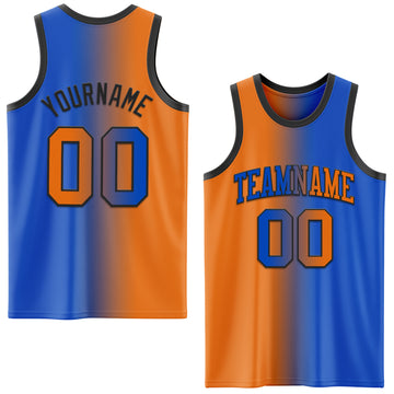 Custom Thunder Blue Bay Orange-Black Authentic Gradient Fashion Basketball Jersey