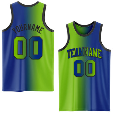 Custom Royal Neon Green-Black Authentic Gradient Fashion Basketball Jersey