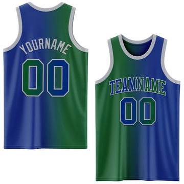 Custom Royal Kelly Green-Gray Authentic Gradient Fashion Basketball Jersey