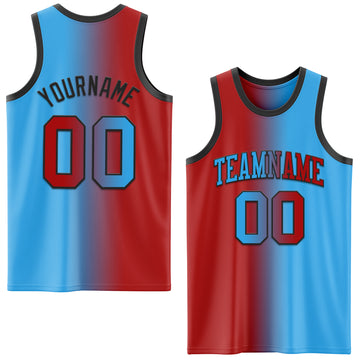 Custom Sky Blue Red-Black Authentic Gradient Fashion Basketball Jersey