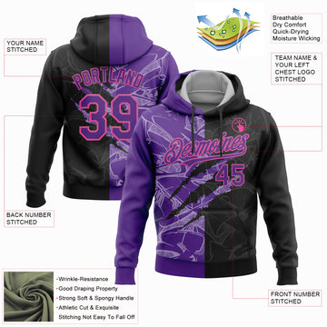 Custom Stitched Graffiti Pattern Black Purple-Pink 3D Scratch Sports Pullover Sweatshirt Hoodie