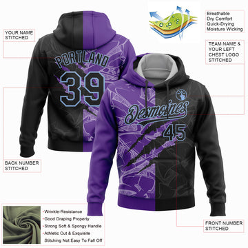 Custom Stitched Graffiti Pattern Black Purple-Light Blue 3D Scratch Sports Pullover Sweatshirt Hoodie