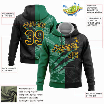 Custom Stitched Graffiti Pattern Black Kelly Green-Gold 3D Scratch Sports Pullover Sweatshirt Hoodie