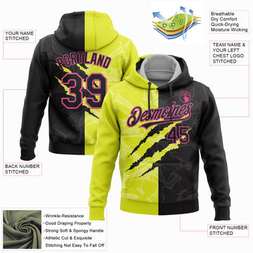 Custom Stitched Graffiti Pattern Black Neon Yellow-Pink 3D Scratch Sports Pullover Sweatshirt Hoodie