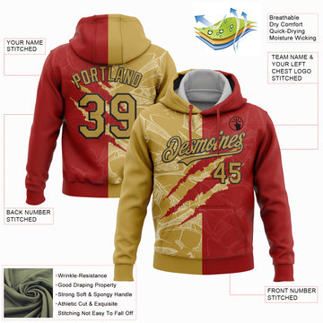 Custom Stitched Graffiti Pattern Old Gold-Red 3D Scratch Sports Pullover Sweatshirt Hoodie