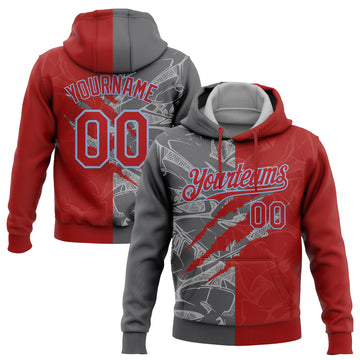 Custom Stitched Graffiti Pattern Red Steel Gray-Light Blue 3D Scratch Sports Pullover Sweatshirt Hoodie