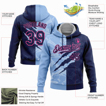 Custom Stitched Graffiti Pattern Navy Light Blue-Pink 3D Scratch Sports Pullover Sweatshirt Hoodie