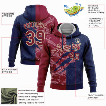 Custom Stitched Graffiti Pattern Maroon Navy-City Cream 3D Scratch Sports Pullover Sweatshirt Hoodie