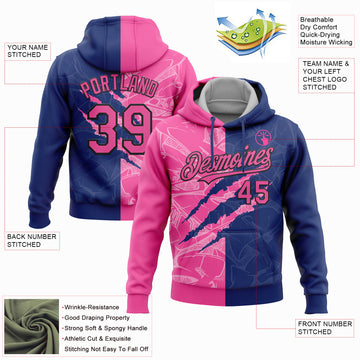 Custom Stitched Graffiti Pattern Pink Royal-Black 3D Scratch Sports Pullover Sweatshirt Hoodie