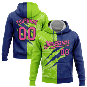 Custom Stitched Graffiti Pattern Pink Royal Neon Green-Black 3D Scratch Sports Pullover Sweatshirt Hoodie