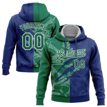 Custom Stitched Graffiti Pattern Kelly Green Royal-Gray 3D Scratch Sports Pullover Sweatshirt Hoodie