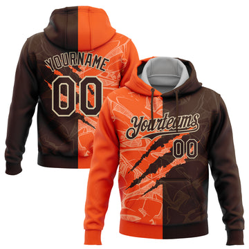 Custom Stitched Graffiti Pattern Brown Orange-Cream 3D Scratch Sports Pullover Sweatshirt Hoodie