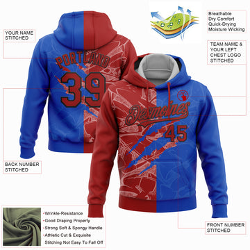 Custom Stitched Graffiti Pattern Red Thunder Blue-Black 3D Scratch Sports Pullover Sweatshirt Hoodie