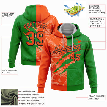 Custom Stitched Graffiti Pattern Orange Grass Green-Black 3D Scratch Sports Pullover Sweatshirt Hoodie