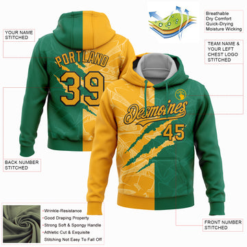 Custom Stitched Graffiti Pattern Yellow Kelly Green-Black 3D Scratch Sports Pullover Sweatshirt Hoodie