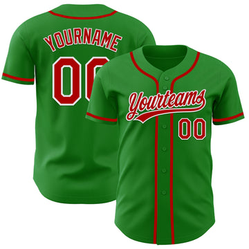 Custom Grass Green Red-White Authentic Baseball Jersey